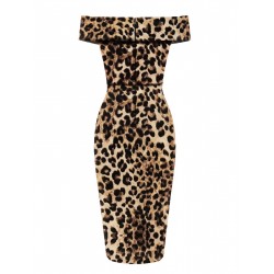  Off-shoulder Leopard Pencil Dress