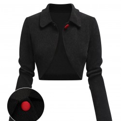 Black  Textured Knitted Crop Jacket