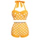 Yellow  Polka Dots Halter Bikini Set