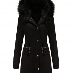  Solid Zipper Fur Trimmed Coat
