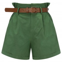 Dark Green  Solid Vintage Shorts
