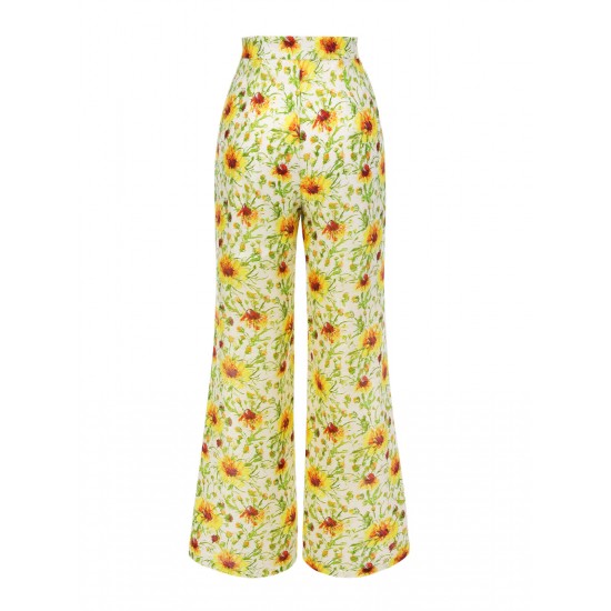 Yellow  Sunflower Jacquard Pants