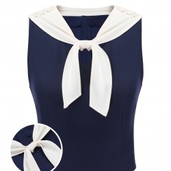 Navy Blue  Solid Sailor Collar Blouse