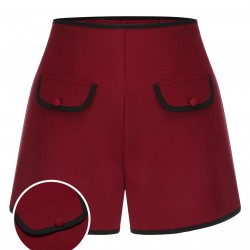 Red  Elastic Waist Solid Shorts