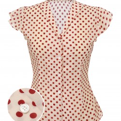  Red Polka Dot Fly Sleeve Blouse