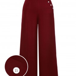 Red  Burgundy Button Wide leg Pants
