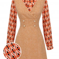 2PCS  Orange Blouse & Tweed Mini Dress