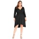 Plus Size  Solid Pleated Long Sleeved Dress