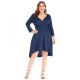 Plus Size  Solid Pleated Long Sleeved Dress