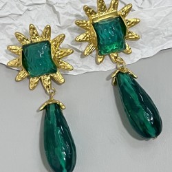  Emerald Gold Trim Alloy Earrings