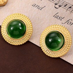  Emerald Gold Trim Alloy Earrings