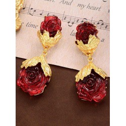 Wine Red Rose Gold Dangle Earrings