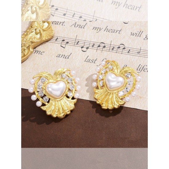 Yellow Vintage Pearl Heart Earrings