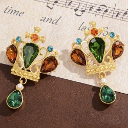  Rehinestone Crown Pearl Earrings