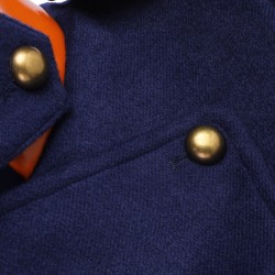 Navy Blue  Patchwork Button Coat