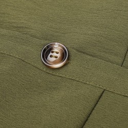 Army Green  V-Neck Button Waist Tie Romper