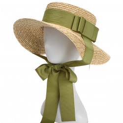  Green Ribbon Raffia Sun Hat