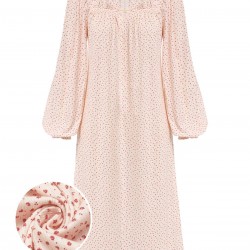 Pink  Puff Sleeves Knitted Nightgown