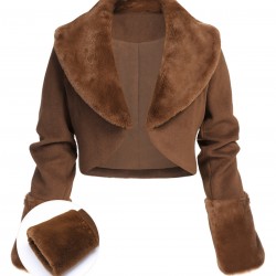 Brown   Fur Collar Bolero Jacket